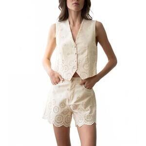 NEW ELLE GREY eyelet fitted tailored vest in cream